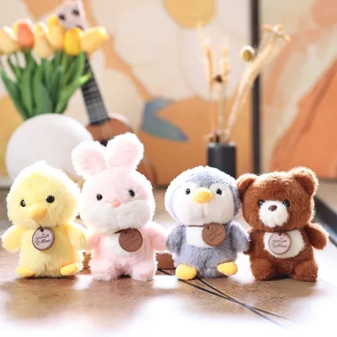 Cute Plush Animal Keychain Pendant Soft Stuffed Rabbit Duck Penguin Bear Toy Fluffy Bag Charm Decoration For Kids Youth