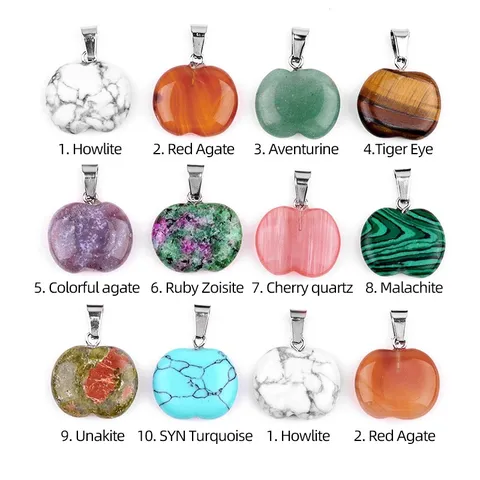 Kristal Agaat Steen Appel Hanger Mini Halfedelsteen Fruit Charms Met Legering Lus Voor DIY Sieraden Maken Kerstcadeau