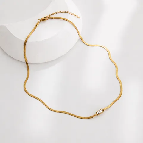 Collana e Bracciale Minimalista in Acciaio Inossidabile Placcato Oro 18K a Serpente Con Pendente in Strass Rettangolare Set Gioielli Donna