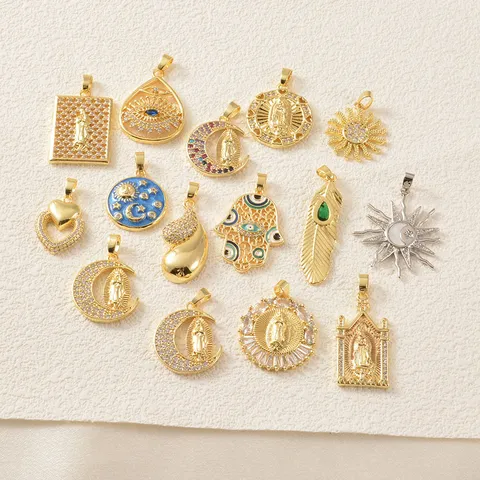 Fashion Copper Micro Pave Zirconia Pendants Religious Virgin Mary Hamsa Hand Evil Eye Charms For DIY Jewelry Making Accessories