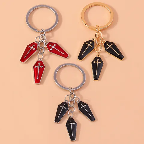 Gothic Coffin Cross Keychain Zinc Alloy Enamel Bag Charm Cool Fashion Jewelry Key Ring For Men Women Accessory Gift