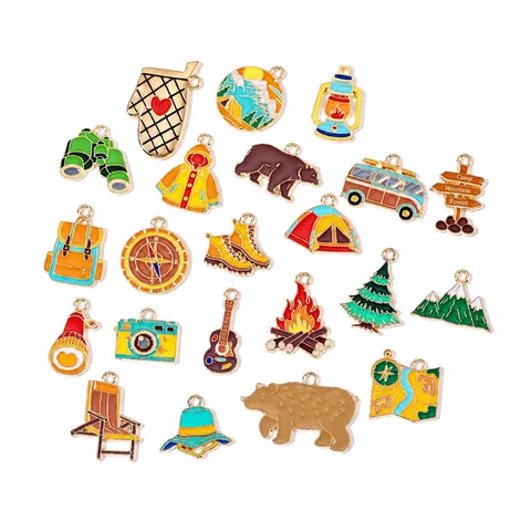Dijes de Esmalte de Aleación de la Serie Camping Bosque Para Hacer Joyas de Bricolaje Colgantes Motivos al Aire Libre Para Llavero Cadena de Teléfono Accesorios de Bolso