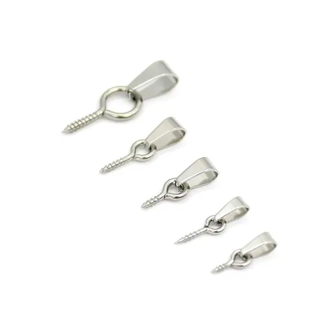 Stainless Steel Melon Seed Clasp Pinch Bails With Screw Eye Pins For Jewelry Making DIY Pendant Connectors Pearl Tray Findings