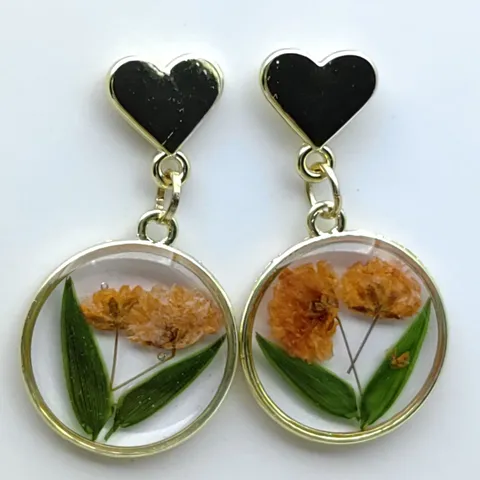 Handmade Real Dried Flower Resin Drop Earrings For Women Alloy Heart Round Floral Fresh Style Jewelry Accessories Gift