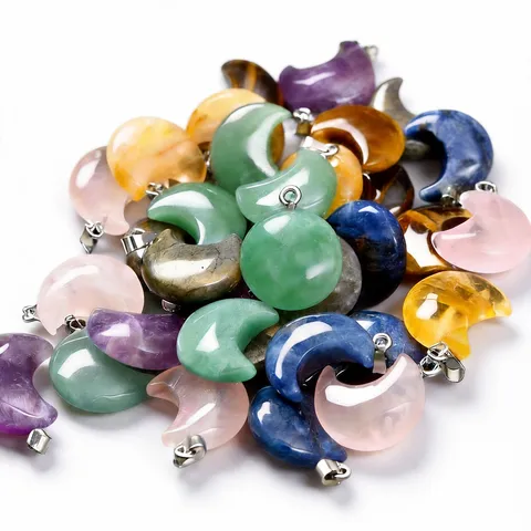 Colgante de Luna de Piedra de Cristal Natural Para Hacer Collares de Bricolaje Cuarzo Rosa Amatista Piedra Preciosa de Energía Curativa Accesorio de Joyería Regalo Mujer