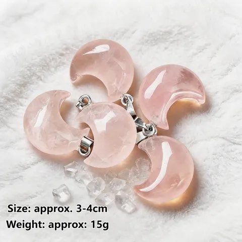 Colgante de Luna de Piedra de Cristal Natural Para Hacer Collares de Bricolaje Cuarzo Rosa Amatista Piedra Preciosa de Energía Curativa Accesorio de Joyería Regalo Mujer
