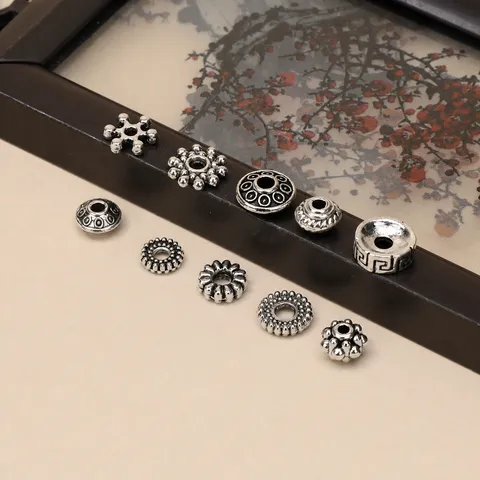 Tibetaans Zilver Legering Afstandsperlen Retro Geometrisch Wielplat Rond Losse Kralen Voor DIY Boeddhistische Armband Ketting Sieraden Maken Accessoire