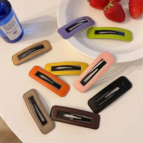Candy Color PU Leather Wrapped Rectangle Water Drop BB Hair Clips For Girls Handmade Sweet Side Hair Pins Headwear Accessories