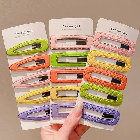 Candy Color PU Leather Wrapped Rectangle Water Drop BB Hair Clips For Girls Handmade Sweet Side Hair Pins Headwear Accessories