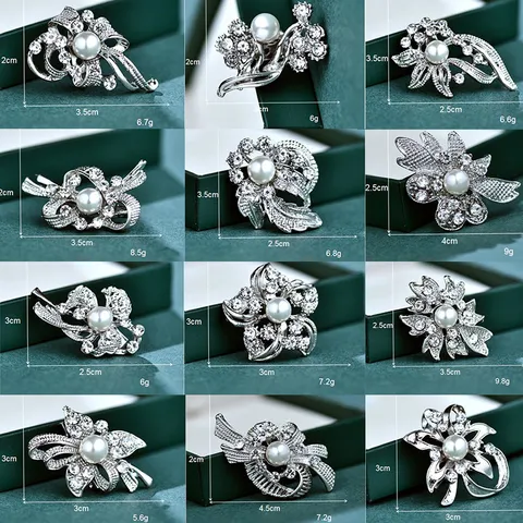 Elegante Broche de Aleación Con Strass y Perla Artificial para Mujer Moda Lazo Flor Hoja Alfiler de Solapa Accesorio de Joyería