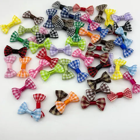 Mini Gingham Plaid Ribbon Bows For DIY Craft Decoration Tiny Bowknot Embellishments For Gift Packaging Clothing Hair Accessories Polyester Handmade Small Bows