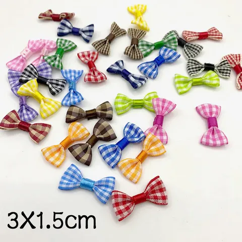 Mini Gingham Plaid Ribbon Bows For DIY Craft Decoration Tiny Bowknot Embellishments For Gift Packaging Clothing Hair Accessories Polyester Handmade Small Bows