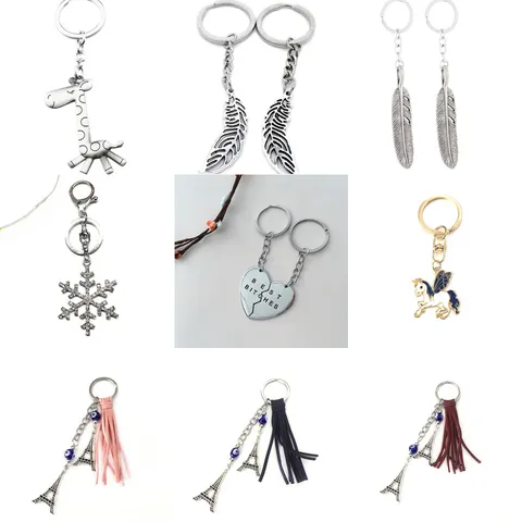 Creative Alloy Metal Keychain Giraffe Leaf Snowflake Heart Unicorn Eiffel Tower Tassel Bag Pendant Accessories Gift For Women Men