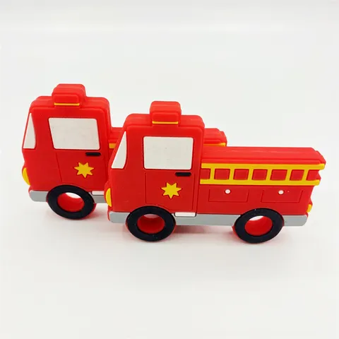 Food Grade Silicone Fire Truck Baby Teether Infant Teething Relief Toy BPA Free Soft Molar Toy For Newborn Colorful Cartoon Vehicle Shape