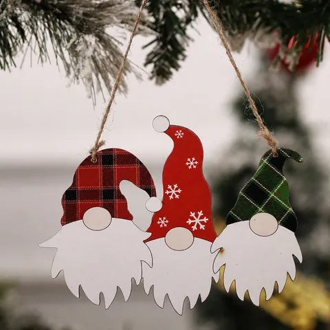 Christmas Wooden Gnome Sign Plaid Santa Claus Rudolph Door Hanging Decoration For Home Xmas Holiday Party Decorative Sign