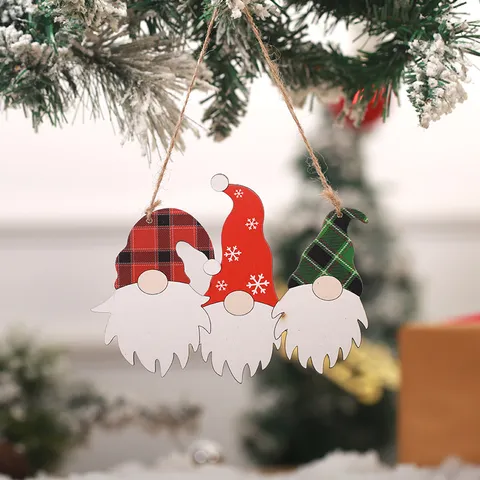 Christmas Wooden Gnome Sign Plaid Santa Claus Rudolph Door Hanging Decoration For Home Xmas Holiday Party Decorative Sign
