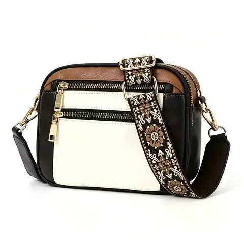 Dames Mode PU Leer Crossbody Tas Multifunctionele Kleine Vierkante Schoudertas Casual Meerlaagse Rits Tas Met Brede Riem