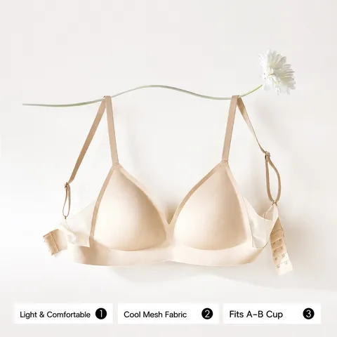 Women Seamless French Triangle Cup Wireless Bra Minimalist Breathable Mesh Push Up Lingerie Comfortable Thin Daily Underwear