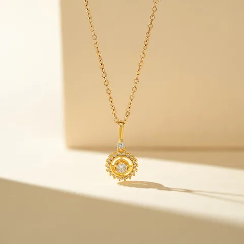 Stainless Steel Zirconia Lucky Destiny Star Map Compass Pendant Necklace For Women Retro Simple Gold Plated Clavicle Chain Jewelry Gift