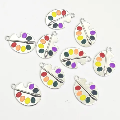 Fashion Artist Palette Paintbrush Enamel Charms Zinc Alloy DIY Jewelry Accessories For Earring Necklace Pendant Crafting Supplies