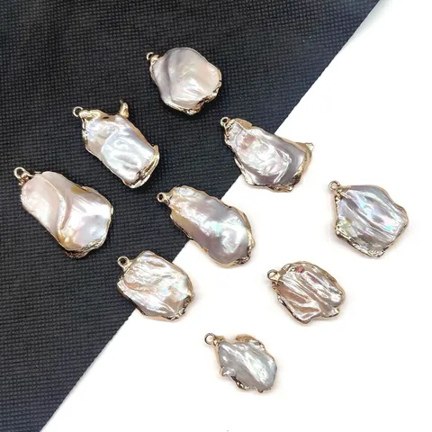 Pendentif Seul (Sans Chaîne) en Perle d'Eau Douce Naturelle Irrégulière Breloque Perle Baroque DIY Bord Électroplaqué pour Collier Accessoires de Vêtement