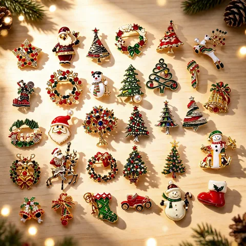 Lot de Broches de Noël en Émail et Strass Père Noël Renne Couronne Bonhomme de Neige Broche en Alliage pour Femme Bijoux de Fête Cadeau