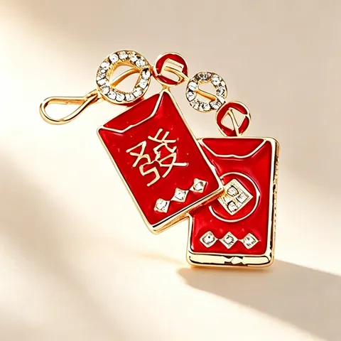 Festive Red Alloy Rhinestone Lucky Bag Firecracker Brooch For Men Women New Chinese Style Enamel Suit Lapel Pin Jewelry Gift Accessories