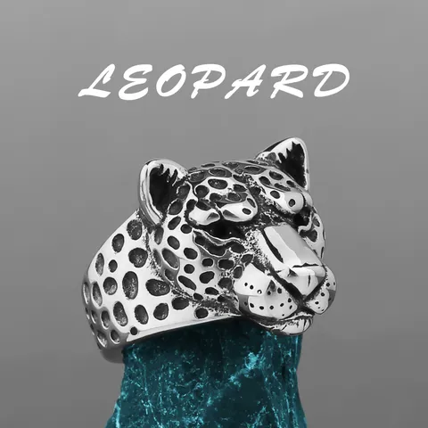 Vintage Punk Leopard Head Stainless Steel Ring For Men Retro Hip Hop Animal Pattern Biker Finger Ring Jewelry Accessory