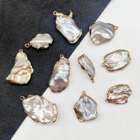 Pendentif Seul (Sans Chaîne) en Perle d'Eau Douce Naturelle Irrégulière Breloque Perle Baroque DIY Bord Électroplaqué pour Collier Accessoires de Vêtement