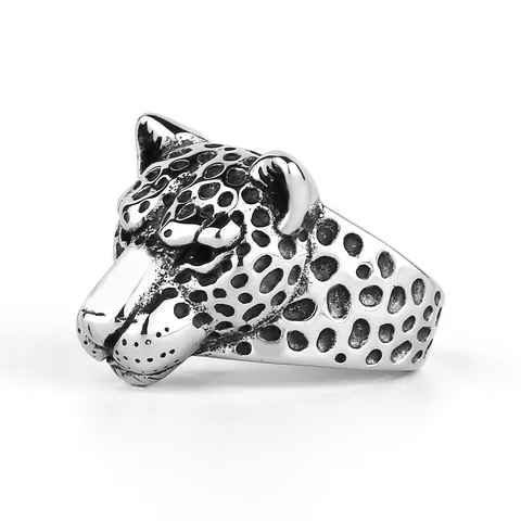 Vintage Punk Leopard Head Stainless Steel Ring For Men Retro Hip Hop Animal Pattern Biker Finger Ring Jewelry Accessory