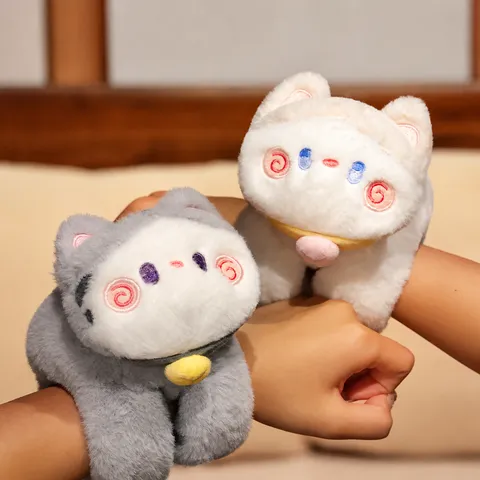 Cute Cartoon Cat Plush Slap Bracelet Soft Stuffed Animal Snapping Wristband Embroidered Hugging Snap Ring For Kids Party Favors Gift