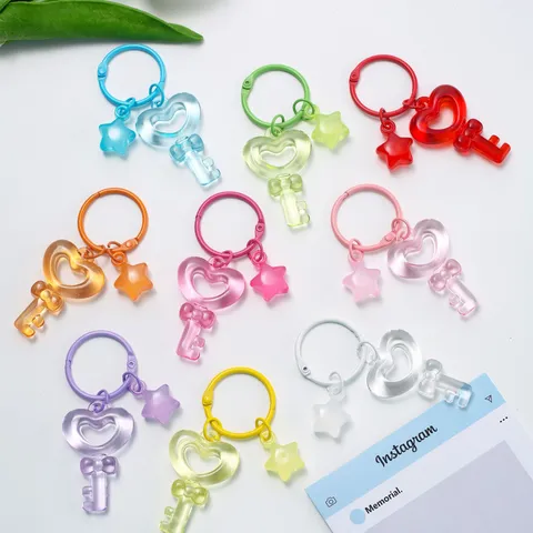 Ins Style Colorful Transparent Acrylic Heart Key Star Pendant Keychain For DIY Bag Charm Handmade Jewelry Accessories