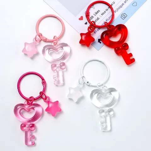 Ins Style Colorful Transparent Acrylic Heart Key Star Pendant Keychain For DIY Bag Charm Handmade Jewelry Accessories