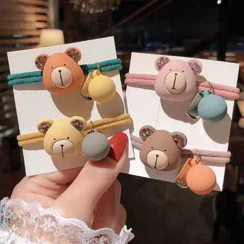 Zoete Cartoon Beer Haarelastiekjes Voor Vrouwen Meisjes Snoepkleur Strass Hars Beer Elastische Haarelastiekjes Sieraden