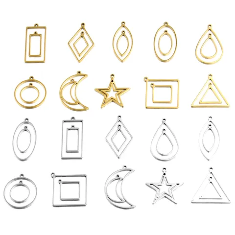 Colgantes Geométricos de Acero Inoxidable para Joyería DIY Conectores de Marco Estrella Luna Círculo Color Oro Acero Manualidades