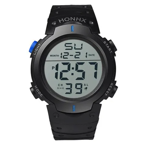 HONHX Men's Outdoor Sport Digital Watch Large Dial LED Luminous Waterproof Resin Case Polyurethane Strap Electronic Wristwatch