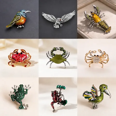 Vintage Zinc Alloy Animal Brooch Pin For Men Women Rhinestone Lobster Frog Bird Crab Fish Fashion Jewelry Clothing Decor
