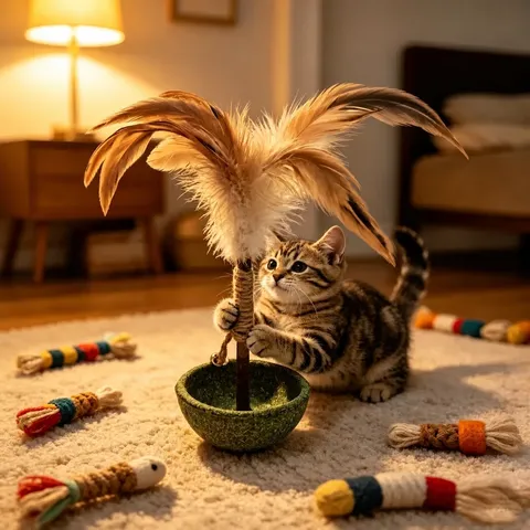 Catnip Tumbler Toy For Cats Interactive Self-Hi Teaser With Feathers Sisal Rope Bell Teeth Cleaning Grinding Mint Ball