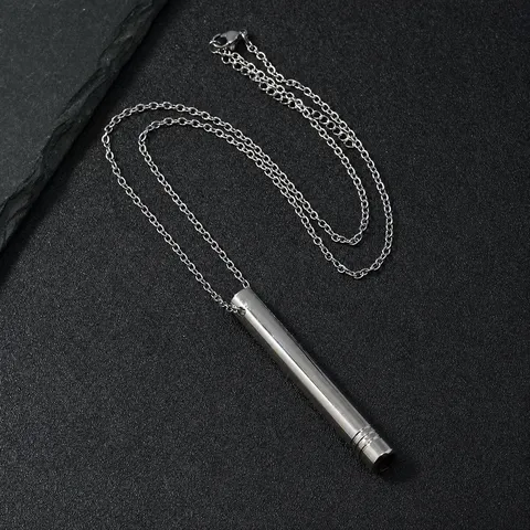 Minimalist Stainless Steel Whistle Pendant Necklace For Men Women Meditation Mindfulness Breathing Stress Relief Cylinder Chain Jewelry Gift
