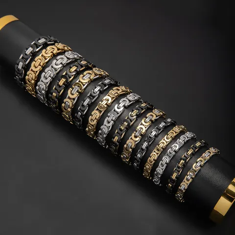 Hip Hop Stainless Steel Byzantine Chain Bracelet For Men Women Flat U-Link Emperor Chain Trendy Electroplated Jewelry Accessory