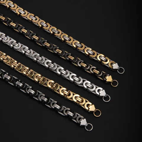 Hip Hop Stainless Steel Byzantine Chain Bracelet For Men Women Flat U-Link Emperor Chain Trendy Electroplated Jewelry Accessory