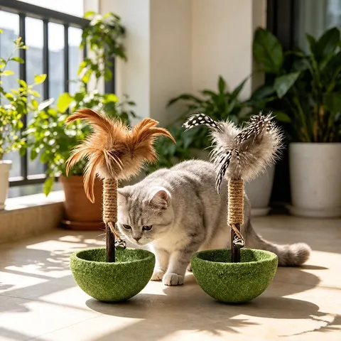 Catnip Tumbler Toy For Cats Interactive Self-Hi Teaser With Feathers Sisal Rope Bell Teeth Cleaning Grinding Mint Ball