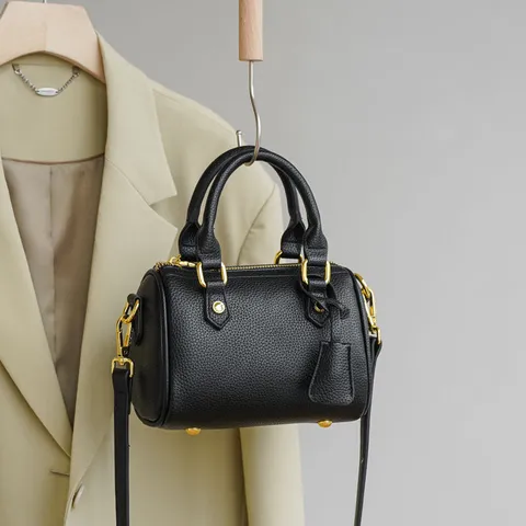 Women Fashion PU Leather Boston Pillow Crossbody Bag Stylish Small Shoulder Handbag Gold Hardware Daily Commuting Bag