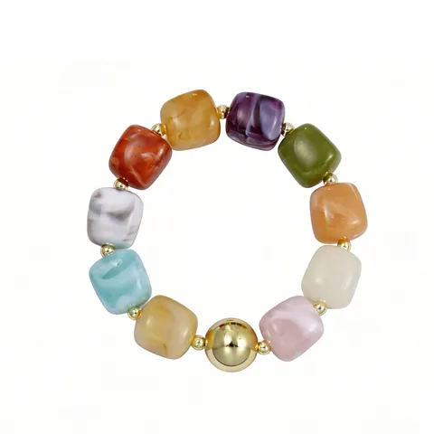 Bohemian Resin Colorful Bead Necklace Summer Jelly Acrylic Gold Sphere Pendant Statement Choker Jewelry For Women Vacation Wear