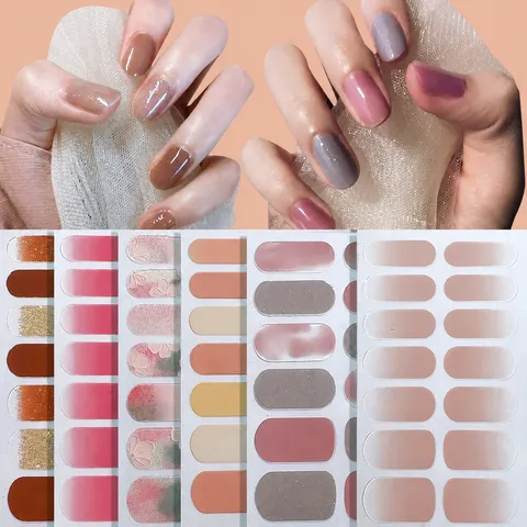 Pegatinas De Arte De Uñas De Color Gelatina Color Sólido Degradado Con Brillo Envolturas De Uñas Autoadhesivas De Cobertura Completa Impermeable Calcomanías De Uñas De Bricolaje Para Mujeres