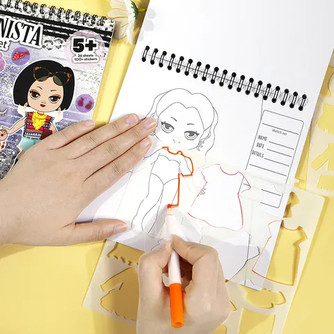 Fashionista Sketching Sticker Coloring Book Girls DIY Creative Dress Up Interior Design Beauty Makeover Drawing Activity Gift
