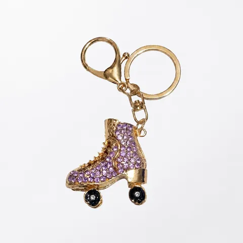 Fashion Rhinestone Roller Skate Keychain Metal 3D Double Sided Sliding Wheels Car Key Ring Bag Pendant Accessory Gift For Women
