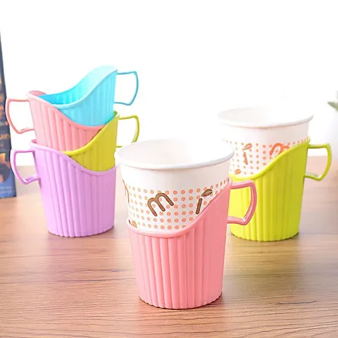 Porte-gobelet en Papier Jetable Minimaliste en Plastique Avec Poignée Résistant à la Chaleur Anti-brûlure Épaissi Rayé Pour Bureau Maison