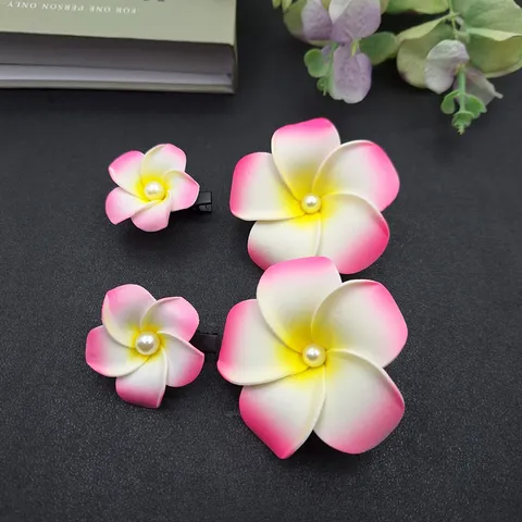 Artificial Plumeria Flower Hair Clip With Artificial Pearl Handmade Floral Hairpin For Beach Vacation Travel Women Accessories