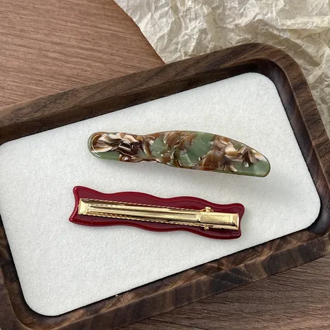 Geometric Acetate Hair Clip For Women Marble Pattern Duckbill Bangs Hairpin Alloy Side Clip Fashion Daily Headwear Accessories